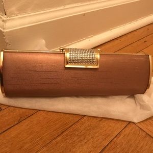 NWOT Rose Gold Evening Clutch w/ Rhinestone Clasp